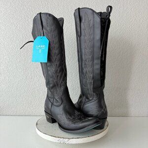 Lane LEXINGTON Knee High Womens Black Cowboy Boots 11 Western Cowgirl Snip Toe